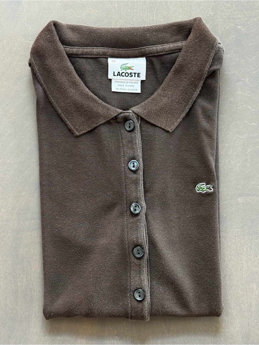 Lacoste Women's Brown Button-Up Polo Shirt with Logo